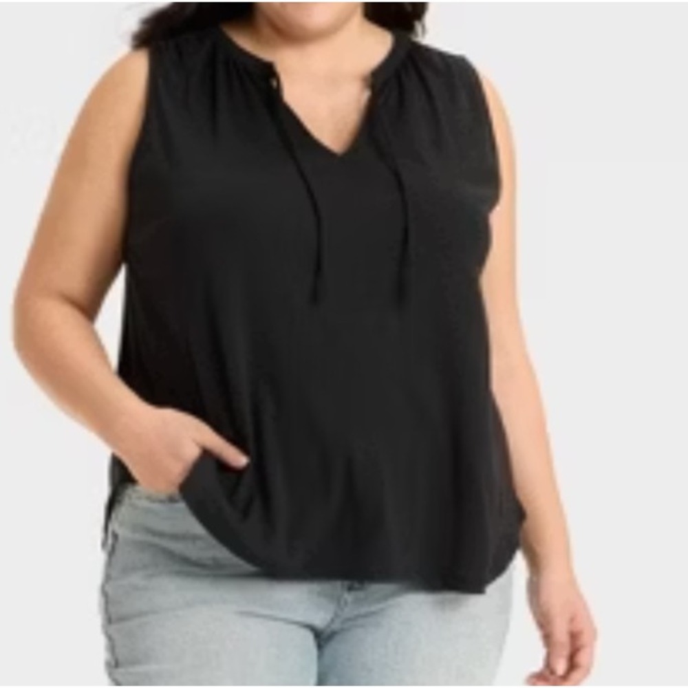 Ava & Viv Women's Plus Size 3X (24/26) V-Neck Swing Blouse Black